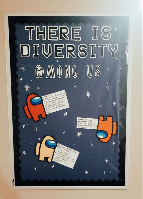 Notice Board Theme Ideas, Diversity And Inclusion Bulletin Board Ra, Ra Diversity Bulletin Board, Identity Bulletin Board Ra, Diversity Bulletin Board College, Among Us Bulletin Board, Diversity Board Ideas, Diversity And Inclusion Bulletin Board, Among Us Classroom Theme