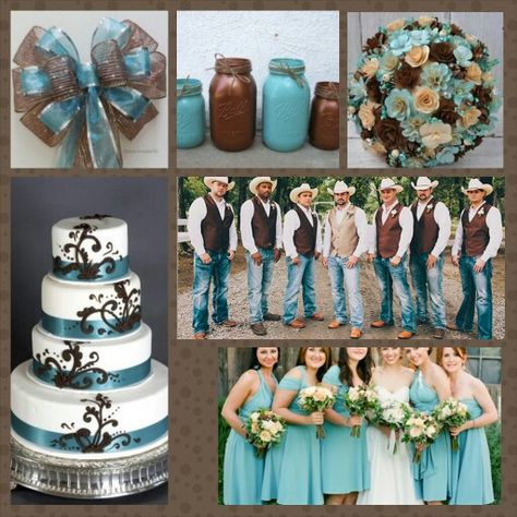 Brown Blue Wedding, Brown Country Wedding, Blue And Brown Wedding, Country Wedding Colors, Brown Wedding Themes, Teal Blue Weddings, Outdoor Country Wedding, Baby Blue Weddings, Country Western Wedding