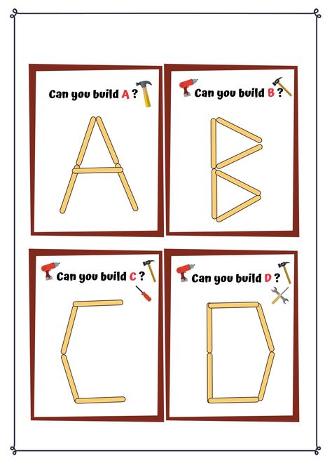 Popsicle Stick Alphabets - As Told By Mom Alphabet Popsicle Sticks Letters, Building Letters Preschool, Popsicle Stick Letters Free Printable, Popsicle Stick Letters, Popsicle Stick Activities, Community Helper Lesson, Magnet Wall, Stick Letters, English Lab