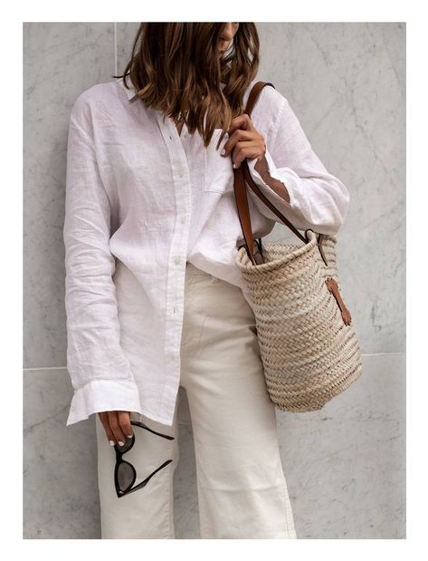 How to Wear Minimal Basics in Summer | Who What Wear UK Minimalist Fashion Summer 2023, Oversized White Linen Shirt Outfit, Linen Shirts Women Outfits Summer, Style White Linen Shirt, White Linen Shirt Outfit Women, Minimal Style Outfits Summer, Summer Shirt Outfit, Minimalist Style Aesthetic, White Linen Shirt Outfit