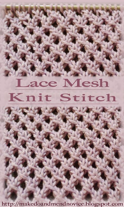 Lace Mesh Knit Stitch - Knit Stitch Pattern / Tutorial #knitting #freepattern #knitstitch #laceknitting #knittingtutorial #knittinghowto How To Knit Mesh Stitch, Knit Mesh Pattern, Mesh Stitch Knitting, Knit Eyelet Pattern, Beginner Lace Knitting Patterns, Lace Knit Stitch Patterns, Knitting Lace Stitches, Mesh Knitting Pattern, Lace Knitting Chart