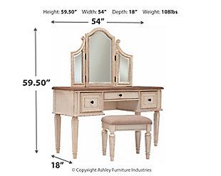 Realyn Vanity and Mirror with Stool | Ashley Furniture HomeStore Vanity And Mirror, Decorative Corbels, Mirror Stool, Traditional Cottage, Upholstered Stool, Bedroom Panel, White Vanity, Bedroom Retreat, Ashley Furniture Homestore