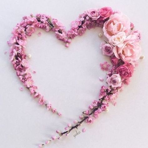 A Heart, Pink Flowers, Flowers, Pink, White