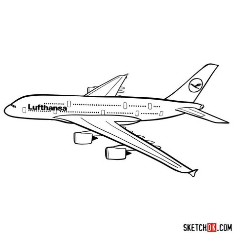 Airbus A380 Drawing, Airplane Drawing Easy, Plane Reference, Russian Jet, Plane Drawing, Airplane Painting, Airplane Coloring Pages, Easy Drawing Guides, Easy Jet