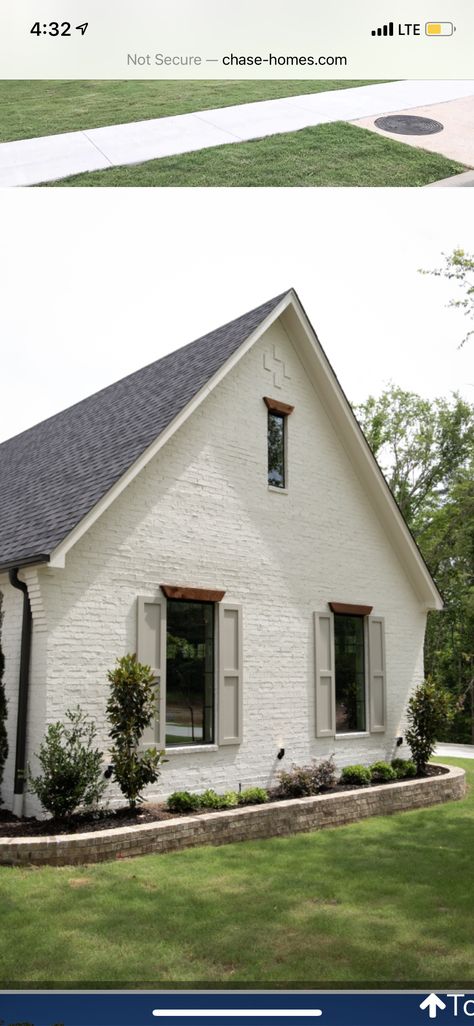 White Brick House Remodel, Tan Shutters On White House, Cream Brick House Exterior, Beige Exterior House Colors, Brown Brick Exterior, Brown House Exterior, Hall House, Painted House, Exterior House Remodel