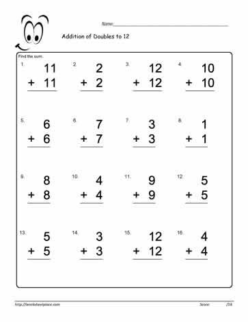 Adding Doubles to 12 Worksheet Worksheet First Grade, Doubles Math, Doubles Worksheet, Free Addition Worksheets, Number Recognition Worksheets, Math Fact Worksheets, Doubles Facts, Math Sheets, Addition And Subtraction Worksheets