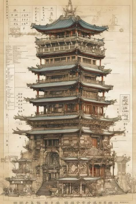 Japanese Architecture Drawings, Ancient Japanese Architecture, East Asian Architecture, Japanese Buildings, Ancient Chinese Architecture, Japanese Pagoda, Japanese Castle, Cathedral Architecture, Asian Architecture