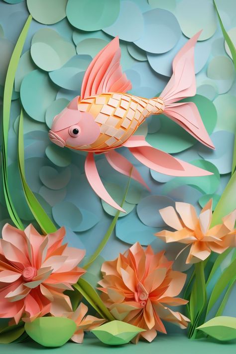 GoldFish Sticker Design Bundle - 250 PNG Origami Paper Art Illustrations Digital Download Goldfish Sticker, Paper Fish Craft, Coral Reef Craft, Fish Origami, Paper Coral, Koi Dragon, Illustrations Digital, Origami Fish, World Of Imagination