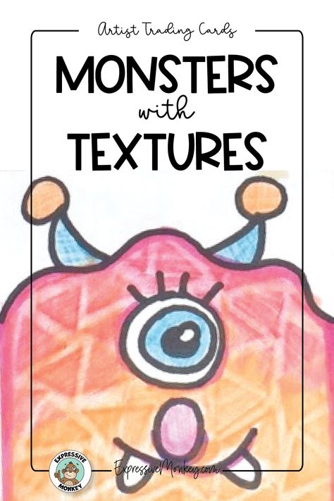 Artist trading cards, or ATCs, are credit card-sized works of art that students can trade with each other. These monster texture rubbings and fun and quick to make, so they are perfect for trading. I'll show you how I used a drawing game to teach how to draw a monster, a homemade texture rubbing plate, and colored pencils for this monster art lesson. Teach the element of art, texture, and learn how to draw a monster. Monster Texture, Element Of Art Texture, Thanksgiving Arts And Crafts, Holiday Art Projects, Christmas Art Projects, New Year Art, Halloween Arts And Crafts, Monster Drawing, What Is An Artist