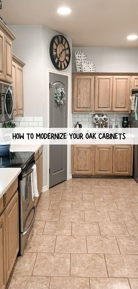 #kitchenrenovation #kitchendiy Oak Cabinets Without Painting, Refresh Kitchen Cabinets, Updating Oak Cabinets, Refresh Kitchen, Kitchen Cabinets On A Budget, Light Oak Cabinets, Dark Oak Cabinets, Redo Kitchen Cabinets, Outdated Kitchen