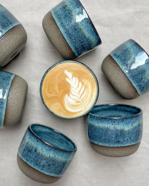 Blue coffee ceramic cups by @marsei_ceramics | Instagram Espresso Cups Ceramic, Ceramics Mugs, Ceramics Pottery Mugs, Painted Ceramic Plates, Coffee Ceramic, Pottery Painting Designs, Cappuccino Cups, Blue Coffee, Glaze Ceramics