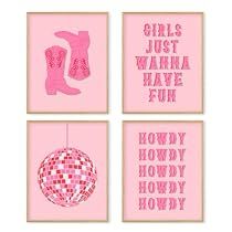 Set Of Three Framed Wall Art, Preppy Cowgirl Room, Dorm Canvas Art, Dorm Canvas, Cowgirl Preppy, Pink Wall Art Prints, Preppy Posters, College Dorm Room Inspiration, Cowgirl Room