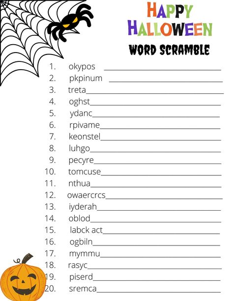 "Halloween Word Search with Answer Key. You will receive 1 PDF Files. ( 2 pages )  Word Search and Word Search Answer Key  The perfect, simple, game for Family Night or fun for the kids. **IMPORTANT NOTICE Please download your digital files to a COMPUTER. This is an instant download, print it yourself - NO PHYSICAL PRODUCT WILL BE SHIPPED. You will receive (1) high-resolution 8.5\" x 11\" PDF file of this artwork. INSTANT DOWNLOAD Your files will be available to download once payment is confirmed." Giant Halloween Word Search, Halloween Senior Activities, Halloween Party Middle School, Halloween Paper Games, Halloween Ideas For Classroom, Halloween Crafts 4th Grade, Simple Halloween Games For Kids, Halloween Words List, Halloween Ideas For School