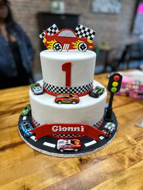 Race Car Cake Ideas, Racing Theme Cake, Fast One Birthday Cake, Race Car Theme Cake, Car Theme Cake, Race Car Cake, Cars Theme Cake, Race Car Cakes, Cars Birthday Cake