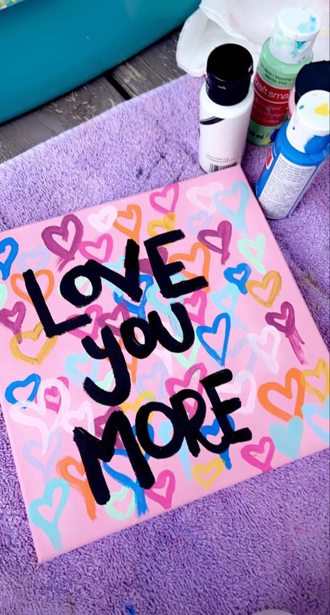 Gifts On Canvas, Valentine Paintings On Canvas For Him, Simple Canvas Paintings For Boyfriend, Vday Canvas Painting Ideas, Simple Love Painting Ideas, Canvas Painting Ideas Galentines, Cute Heart Paintings On Canvas, Cute Pictures To Paint On Canvas, Valentines Diy Painting