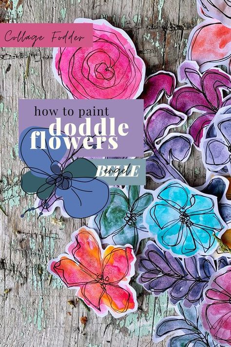 Watercolour Collage Art, Painted Paper Flowers, Art Research Page Ideas, Black Watercolour Paper, Water Colour Journal, Watercolor Pen Flowers, Paper Crafts For Scrapbook, Art Journal Fodder, Watercolor And Pen Art Flowers