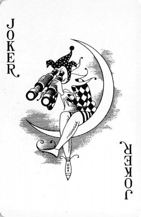 Joker Card Tattoo, Jester Tattoo, Playing Card Tattoos, Joker Playing Card, Skull Stencil, Vintage Advertising Art, Moon Vintage, Ace Card, Joker Tattoo