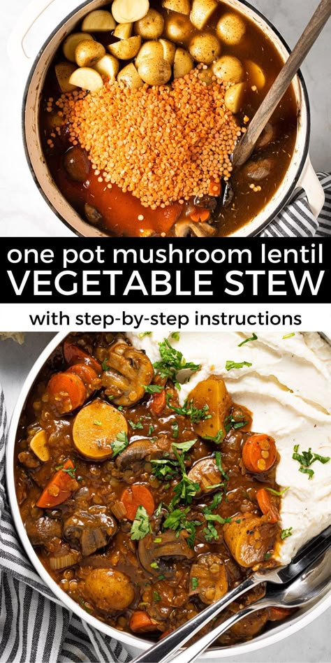 Lentil Mushroom Stew, Lentil Mushroom, Vegetable Stew Recipe, Mushroom Vegetable, Plat Vegan, Mushroom Stew, Plats Healthy, Vegan Stew, Vegan Lentil