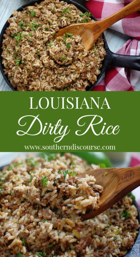 Louisiana Dirty Rice - a southern discourse Louisiana Dirty Rice, Cajun Rice Recipe, Southern Discourse, Cajun Rice, Dirty Rice Recipe, Southern Side Dishes, Rice Side Dish Recipes, Cajun Dishes, Cajun Creole Recipes