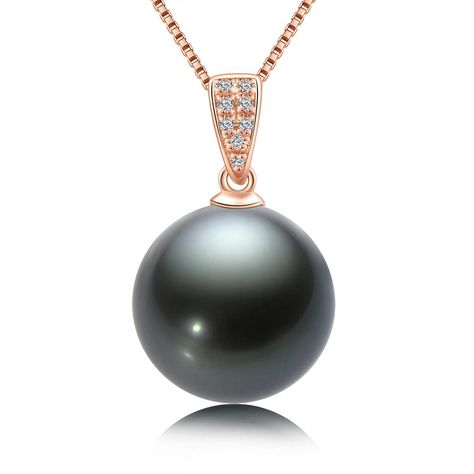 PRICES MAY VARY. [Charming & Shiny] This black pearl necklace diamond pendant is comprised of the highest quality 18K gold & round black pearl in AAAA Quality. Eye-catching round black natural pearl pendant. The pendant setting is exquisitely crafted with 18K gold and dotted with 8 shiny natural diamonds with total 0.012 carat for decoration that add a dazzling shine. [Natural Pearl & Excellent Luster] The Tahitian South Sea Cultured Pearl is naturally color and not treated with excellent luster Black Pearl Pendant, Pearl Jewelry Gift, Black Pearl Necklace, Pearls Jewelry, Pearl And Diamond Necklace, Tahitian Black Pearls, Nature Necklace, Pearl Jewelry Necklace, Pearl Types