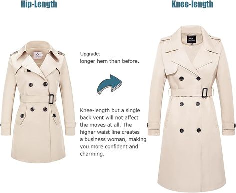 Amazon.com: FARVALUE Women's Long Trenchcoat Double Breasted Trench Coat Water Resistant Classic Peacoat with Belt Beige X-Small : Clothing, Shoes & Jewelry Petite Trench Coat, Kids Sun Hat, Hooded Trench Coat, Heavy Jacket, Classic Trench Coat, Double Breasted Trench Coat, Leather Trench, Long Trench, Long Trench Coat