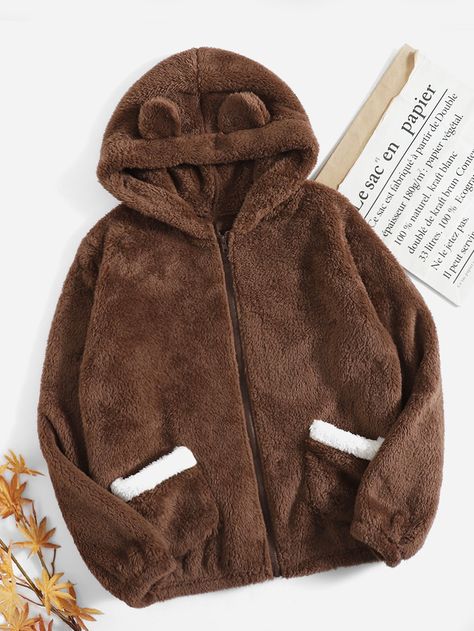 Teddy Hoodie, Women Coats, Brown Fur, Brown Outfit, Color Coffee, Teddy Jacket, Teddy Coat, Outerwear Women, Kids Wear