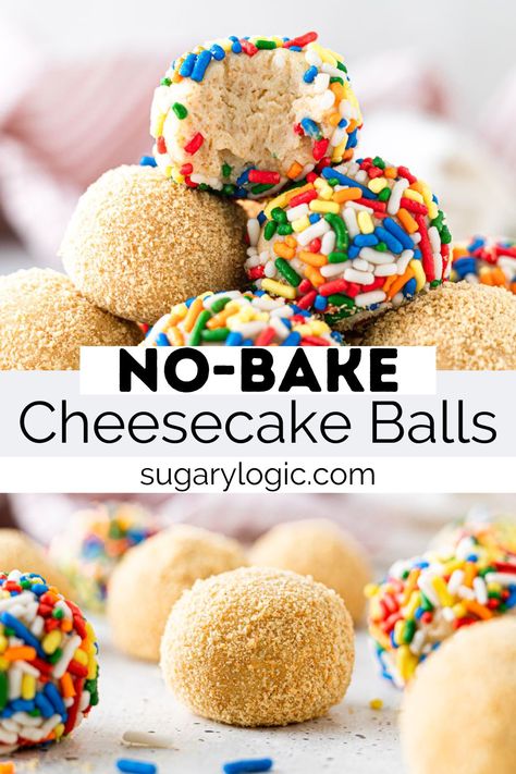 Cheesecake Balls Recipes, Minimal Ingredient Desserts, Cookie Balls No Bake, Cheesecake Balls No Bake, No Bake Cheesecake Balls, Jello Balls, Peanut Butter Cheesecake Balls, Graham Balls, Dessert Balls