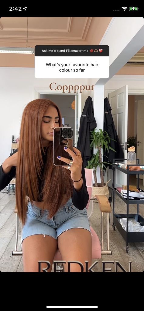 Hair By Skin Tone, Summer Hair Color For Brown Skin Latina, Redbrownhair Color, Rust Brown Hair, Ginger Hair Tan Skin, Hair Color Ideas For Brown Eyes, Medium Golden Copper Hair, Unique Summer Hair Color, Ginger Hair On Tan Skin