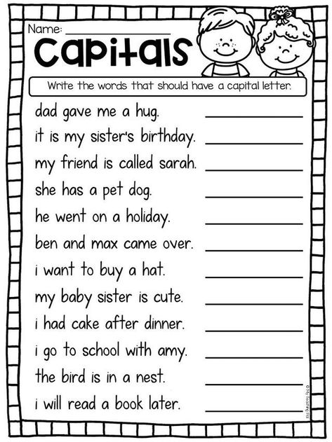 Capitalization Worksheets, Capital Letters Worksheet, 2nd Grade Grammar, Punctuation Worksheets, Ela Worksheets, 2nd Grade Writing, 1st Grade Writing, First Grade Worksheets, First Grade Writing