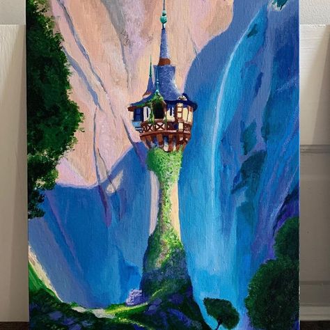 Rapunzel Theme Painting, Tangled Tower Painting, Rapunzel Drawing Painting, Rapunzel Castle Painting, Tangled Castle Painting, Tangled Acrylic Painting, Tangled Boat Scene Painting, Rapunzel Tower Painting, Tangled Inspired Painting