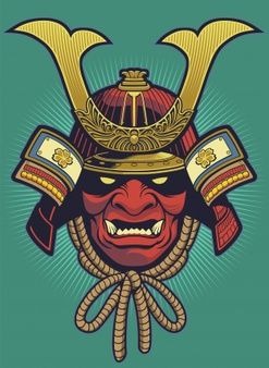 Mexican Samurai, Samurai Helmet Drawing, Samurai Helmet Design, Samurai Mask Tattoo, Helmet Vector, Red Samurai, Helmet Drawing, Samurai Mask, Samurai Tattoo Design