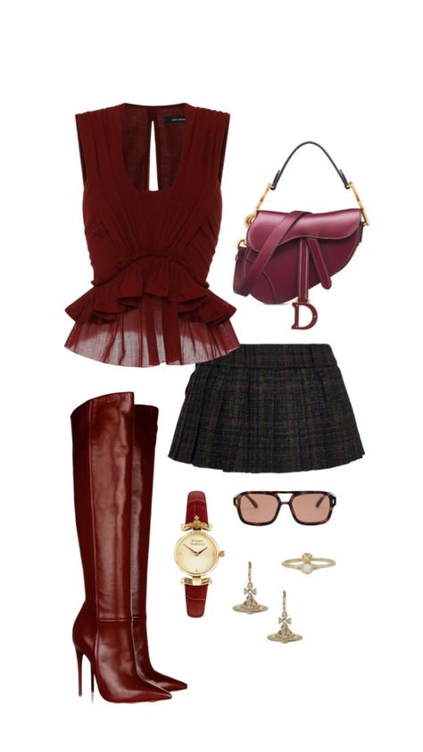 #outfitinspo #fashion #fashionboard #ootd #fashioninspo #styleinspo #outfit #outfitideas Dark Red Fashion, Outfits Shuffle, Red Fashion Outfits, Cute Christmas Outfits, Outfit Layout, Prom Outfits, Dinner Outfits, Red Outfit, Outfits Fashion