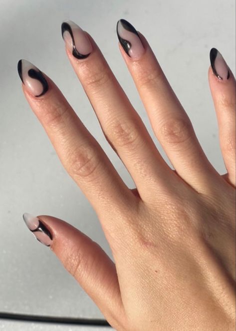 Black Nail Designs Lines, Swirly Black Nails, Edgy Manicure, Long Square Nails, Mens Nails, Simple Gel Nails, Minimal Nails, Simple Acrylic Nails, Soft Nails