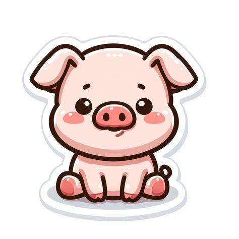 Pig Cute Drawing, Cute Pig Cartoon, Chibi Animals, Pig Logo, Pig Drawing, Pig Pictures, Bows Diy Ribbon, Kawaii Pig, Animal Doodles