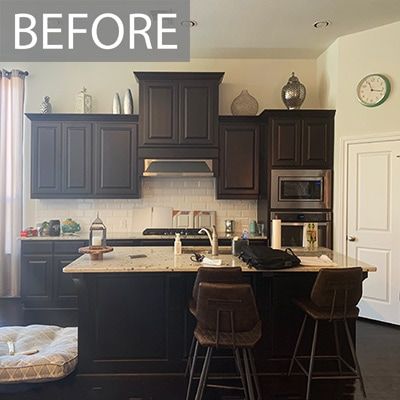 Dark Kitchen Remodel Before And After, Dark Cabinets To White Before And After, Dark Kitchen Cabinets 2023, How To Paint Dark Cabinets White, Kitchen Paint Before And After, Painting Brown Kitchen Cabinets, White And Espresso Kitchen Cabinets, Kitchen Ideas Brown And Black, Dark Kitchen Cabinets Decor