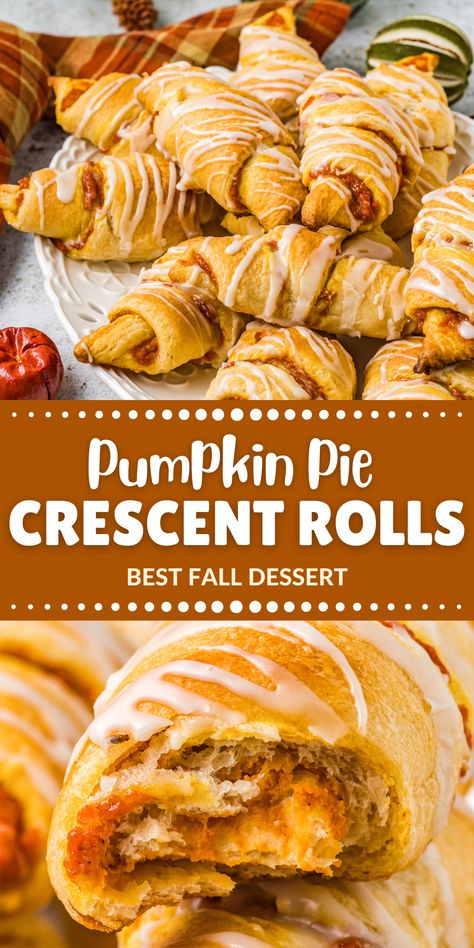 Pumpkin Crescent Rolls, Crescent Roll Dessert, Creamy Pumpkin Pie, Crescent Recipes, Yummy Fall Recipes, Easy Pumpkin Pie, Breakfast Sweets, Crescent Roll Recipes, Crescent Dough