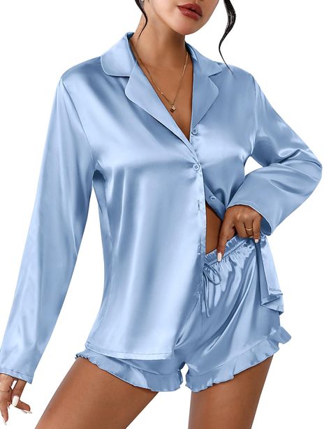 PRICES MAY VARY. 【High Quality Material】: The Super Soft Silk Pajama Set is made for 95%polyester5%spandex. Ultra Soft Silk Ekouaer Sleepwear, brings you more Breathble, Comfortable and Skin-Friendly Feeling 【Pajama Top】: Ekouaer 2 piece Pj set, long sleeve satin shirts, turn-down collar, v neck collar, sleepshirt hits at hip. Classic stripe and basic solid, full button design is easy to put on and take off 【Pajama Bottoms】:Two piece pajama set for women featuring classic casual loungewear set s Bridal Sleepwear, Bridal Nightwear, Satin Shirts, Silk Pajamas Women, Silk Pajama, Satin Pajama, Silk Pajama Set, Pajamas Comfy, Satin Pyjama Set