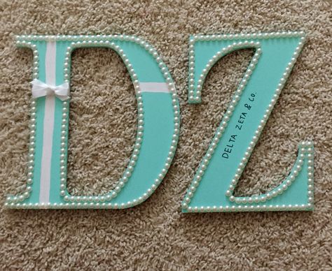 Delta zeta version of Tiffany and co sorority letters Sorority Crafts Letters, Delta Zeta Letters, Big/little Baskets, Letters Sorority, Big Little Canvas, Delta Zeta Sorority, Big Little Basket, Big Little Sorority, Sorority Merchandise