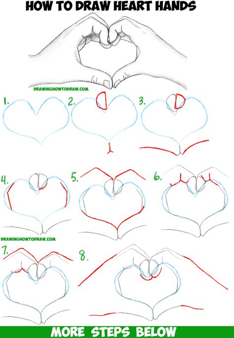 How to Draw Heart Hands in Easy to Follow Step by Step Drawing Tutorial for Beginners and Intermediates - How to Draw Step by Step Drawing Tutorials Hand Hart, Draw Heart, Step By Step Sketches, Beginner Sketches, Easy Drawing Steps, Draw Hands, Easy Drawings For Beginners, Couple Drawing, How To Draw Steps