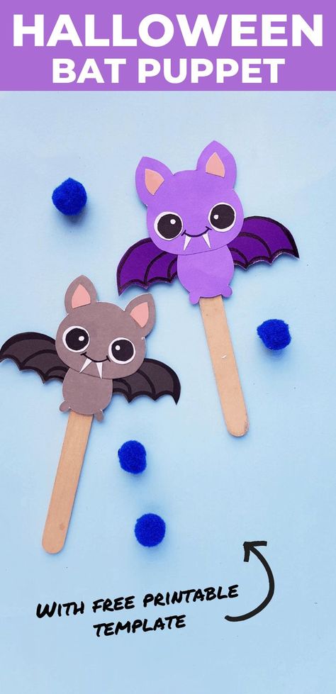 It's Halloween craft time again! These spooktacular bat puppets with free printable template are a great Halloween party craft. Halloween Paper Decorations, Halloween Bats Crafts, Halloween Diy Paper, Halloween Party Craft, Prek Crafts, Bat Craft, Diy Costume Ideas, Fun Halloween Games, Halloween Crafts Preschool