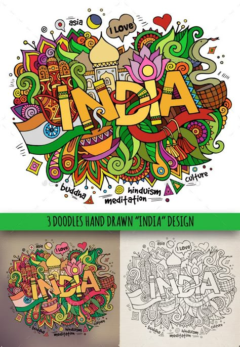 3 India Doodles India Lettering Drawing, India Drawings Ideas, India Doodle, Incredible India Posters, India Drawing, Independence Day Drawing, India Poster, Doddle Art, India Painting