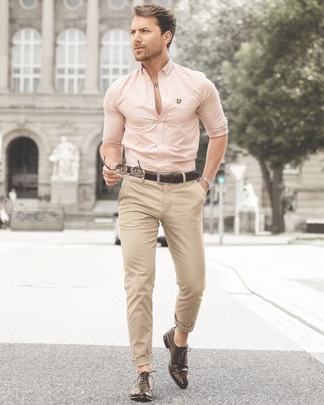 Best Combination Outfits for Men Peach Dress Shirt Outfit Men, Light Brown Shirt Outfit Men, Peach Shirt Outfit Men, Business Casual Outfits For Men, Formal Attire For Men, Formal Dresses For Men, Western Outfits Men, Tan Chinos, Herren Style