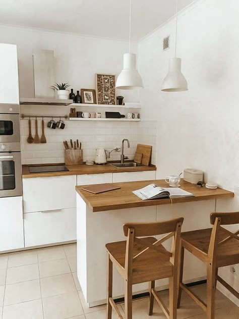 Super Small Kitchen Ideas Minimalist, Micro Kitchen Ideas, Small Minimal Kitchen, Small Kitchen Aesthetic, Kitchen Dining Room Combo Small, Tiny Kitchen Design, Small Apartment Kitchen, Interior Design Kitchen Small, 카페 인테리어 디자인