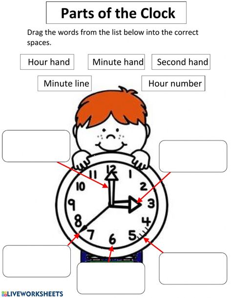 Grade 1 Time Worksheet, 2nd Grade Time Worksheets Free, Telling Time Activities For First Grade, Time Worksheets For Grade 1, Parts Of A Clock, Second Grade Worksheets, English Liveworksheet, Capacity Worksheets, Math Worksheets For Kids