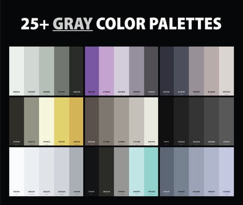 25  Best Gray Color Palettes with Names and Hex Codes Aesthetic Hex Codes, Color Palettes With Names, Color Palette With Hex Codes, Neon Colour Palette, Gray Color Palette, Graphic Design Freebies, Colours That Go Together, Logo Design Mockup, Color Palette Yellow