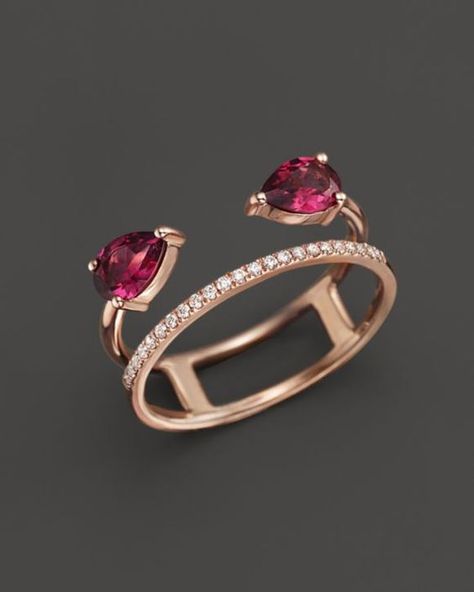 Rhodolite Garnet and Diamond Ring in 14K Rose Gold ... 14k Rose Gold Jewelry, Garnet And Diamond Ring, Stone Studs, Rhodolite Garnet, Bling Rings, Rose Gold Jewelry, Stunning Jewellery, Open Ring, Diamond Wedding Bands