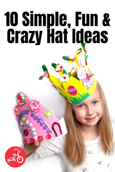 Fun & Easy Homemade Hat Craft Ideas for Kids Easy Crazy Hat Day Ideas For Kids, Diy Silly Hat, Easy Crazy Hat Day Ideas, Hat Day Ideas, Crazy Hat Day Diy, Wacky Hat Day Ideas, Spring Hats For Kids Diy, Crazy Hat Ideas For Kids, Silly Hats For Kids Diy