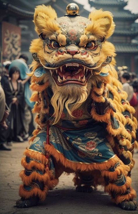 Chinese Lion Art, Chinese Dragon Costume, Chinese Dragon Dance, Lion Dragon, Foo Dog Tattoo, Chinese Lion Dance, Dragon Chino, Chinese Lion, Chinese Folk Art