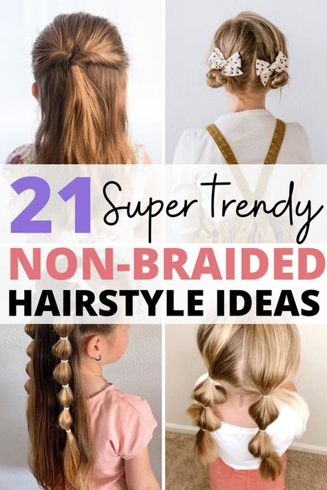 We tried one of these no braid hairsyles this morning before school and my daughter loved her hair! Thank you for this list! Long Hair Girl Hairstyles, Fun Girl Hairstyles Daughters, Kid Long Hair Styles Daughters, Toddler French Braid Hairstyles, Girls Hairdos For School, Cute Girls Hairstyles For School, Hair Styles For 10 Year Girl, Hair Styles For Girls With Long Hair, Easy Girl Hairstyles For School