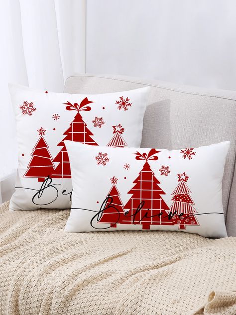 Multicolor Modern Collar  Fabric Christmas,Letter,Plants Pillowcases Embellished   Home Decor Christmas Cushions Ideas, Christmas Pillows Diy, Xmas Pillows, Holiday Pillows Covers, Christmas Cushion, Christmas Sewing Projects, Christmas Cushion Covers, Holiday Throw Pillow, Quilted Table Runners Patterns